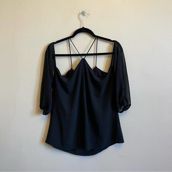 Express M black cold shoulder blouse spaghetti straps cut out - Picture 5 of 7
